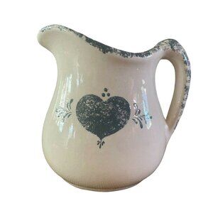 Vintage Spongeware Cottagecore Small Blue Heart Pitcher, Home Decoration 5 1/4"